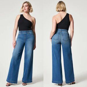 Spanx Jeans Womens 3X Plus Size Elastic Waist Pull On High Rise Wide Leg Stretch